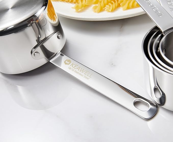 KEAWELL Premium 5-Piece Measuring Cups Set ??/4, 1/3, 1/2, 2/3, and 1 cup-18/10 Stainless Steel - Upscale, Durable, Stackable, Dishwasher Safe (Silver, 5PC Measuring Cups)