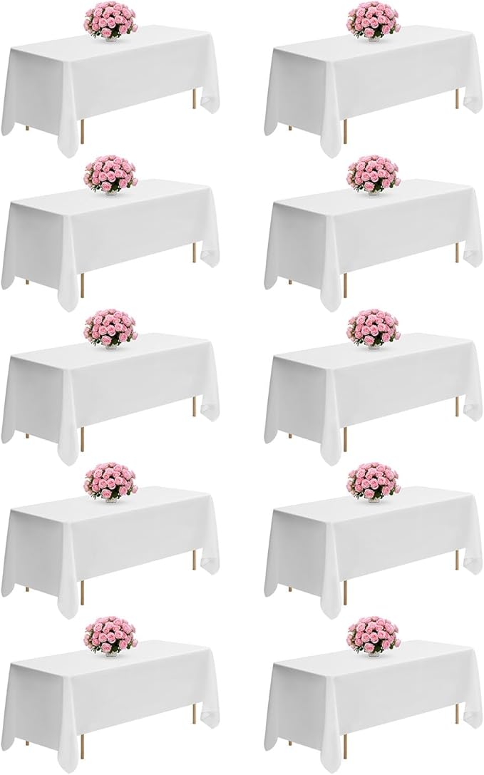 VEVOR White Tablecloths for Rectangle Tables, 10 Pack, 70 x 120 Inches, Reusable and Machine Washable Table Clothes, Wrinkle-Resistant Polyester Fabric Table Covers for Wedding, Party, Banquet
