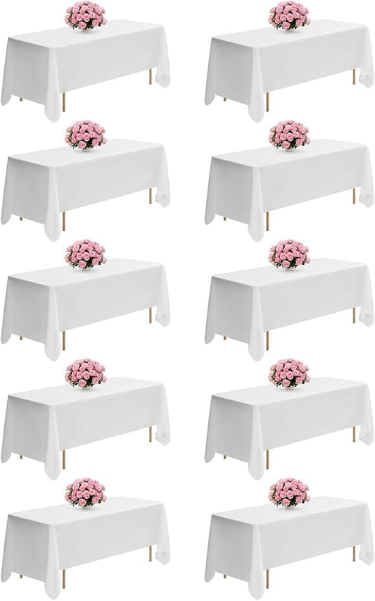 VEVOR White Tablecloths for Rectangle Tables, 10 Pack, 70 x 120 Inches, Reusable and Machine Washable Table Clothes, Wrinkle-Resistant Polyester Fabric Table Covers for Wedding, Party, Banquet