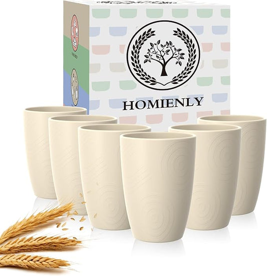 Homienly Unbreakable Drinking Glasses 16oz Wheat Straw Cups??-Pack Reusable Stackable & Dishwasher Safe Cups for Kitchen-Beige