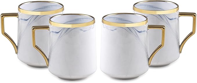20 Piece Plates and Bowls Sets, Fine China Artisan Marbled Dinner Set for 4, Dishwahser Safe, Scratch Resistant, Blue with Gold Line