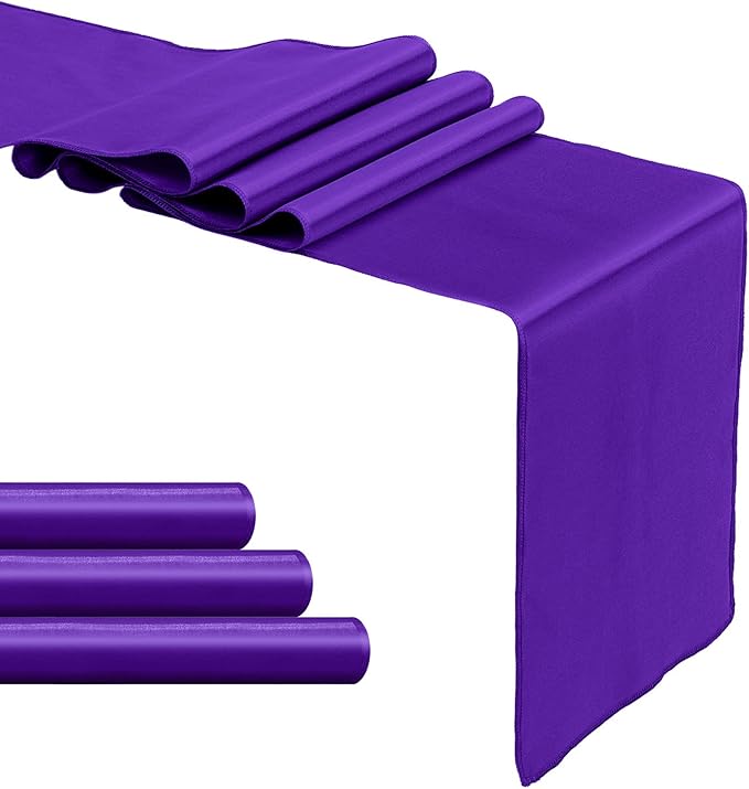 4-Pack Purple Satin Table Runner 12 x 108 Inch Long Bright and Smooth Silk Fabric Table Runner for Wedding Banquet Birthday Party Decoration