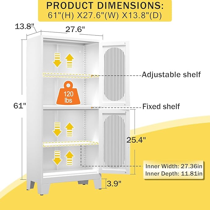 61" Pantry Storage Cabinet, Pantry Cabinets with Acrylic Glass Doors and Adjustable Shelves, Metal Kitchen Pantry Cabinet for Kitchen, Living Room, Laundry Room and Dinning Room