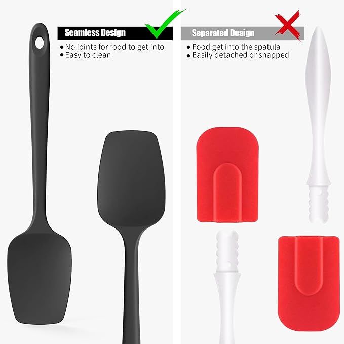 Heat Resistant Silicone Spoon Spatula, Doosu 600째F High Temp Flexible Cooking Spoons Kitchen Rubber Spoonula Scratch-Proof for Mixing Stirring Scraping Serving Non-Stick Cookware (11.4in, Black)