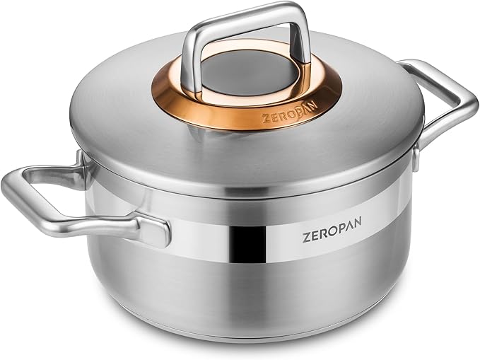 Hybrid Nonstick 4-Quart Stockpot,9.5 Inch Stainless Steel Stockpot with Lid,Non-stick Soup Pot,PFAS PFOA PTFE Free,Dishwasher-Friendly, Oven-Safe Up to 600째F,Compatible with All Cooktops