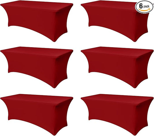 Enjoyidea Spandex Table Cloths for 8 Foot Rectangle Tables-6 Pack Fitted Stretch Red Table Covers-Elastic Christmas Tablecloths for Party, Vendor Booth Display, Banquet Buffet Event, Craft Trade Show