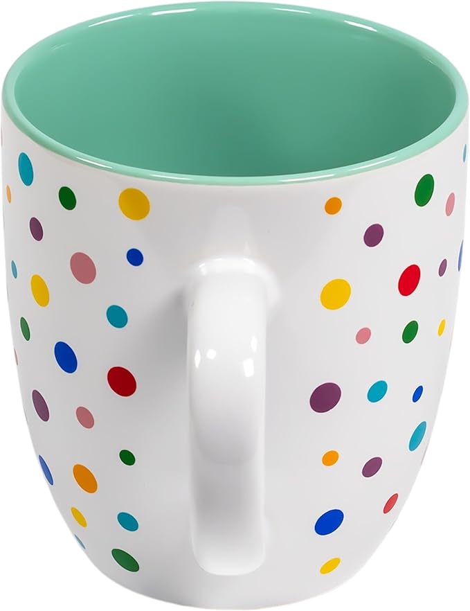 Mint Green Cute Mug with Confetti Rainbow Sprinkles | Birthday Cake Coffee Cup Gift | Large Ice cream Cup | Dunkin Donuts Coffee Mugs With Fun Polka Dot Pattern