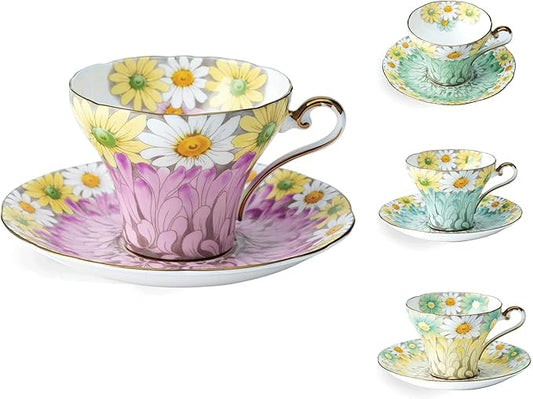 Aynsley Daisy Corset Fine Bone China Teacup and Saucer Set - 5.07oz Hand-Painted Gold-Trimmed Corset-Shape Set, Fancy Gift for Birthdays/Mother?셲 Day/Tea Lovers (Pink)