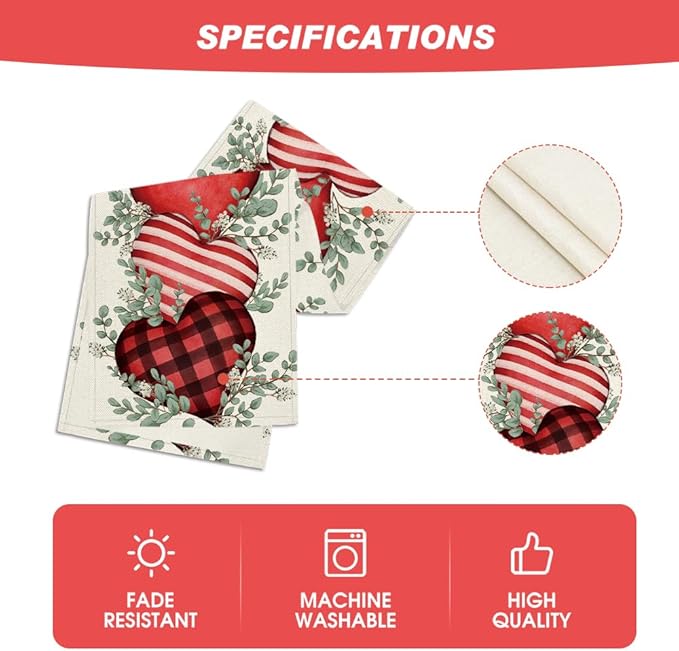 Artoid Mode Eucalyptus Hearts Valentine's Day Table Runner, Holiday Kitchen Dining Table Decoration for Home Party Indoor 13x108 Inch