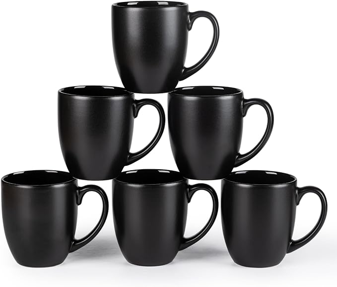 GBhome 16oz Coffee Mugs Set of 6, Large Ceramic Coffee Mugs for Man, Woman, Dad, Mom, Modern Coffee Mugs Set with handle for Tea/Latte/Cappuccino/Milk/Cocoa. Dishwasher&Microwave Safe,Matte Black