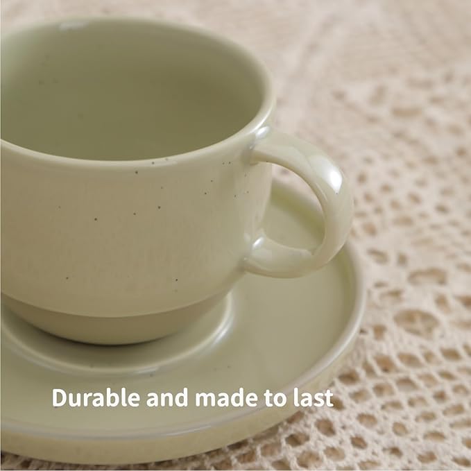 Stackable 8oz Minimalist Handmade Ceramic Cappuccino Espresso Cup with Saucer ??Small Stoneware Coffee Mug, Lead-Free Latte Art Mug竊똇andmade Pottery tea mug or tea cup (Glossy Apricot)
