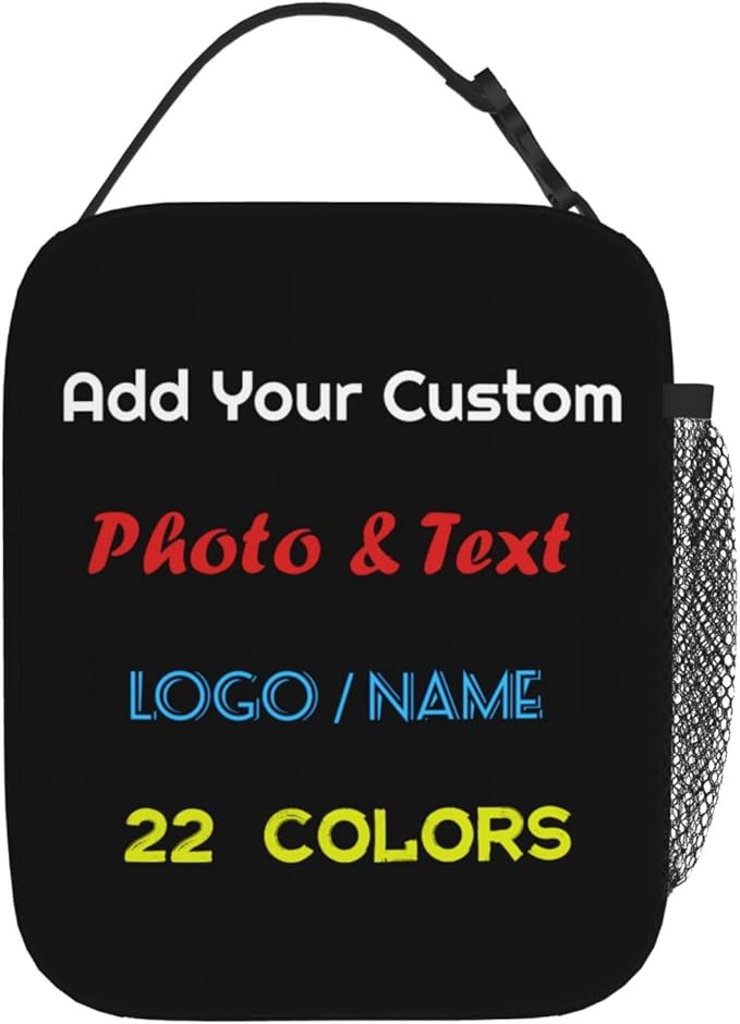 Customized Lunch Box with Photo/Name Personalized Insulated Lunch Bag for Teens Kids Adults Boys Girls Women Men, Design Your Own Lunchbox, Portable Meal Bag with Water Bottle Holder and Handle