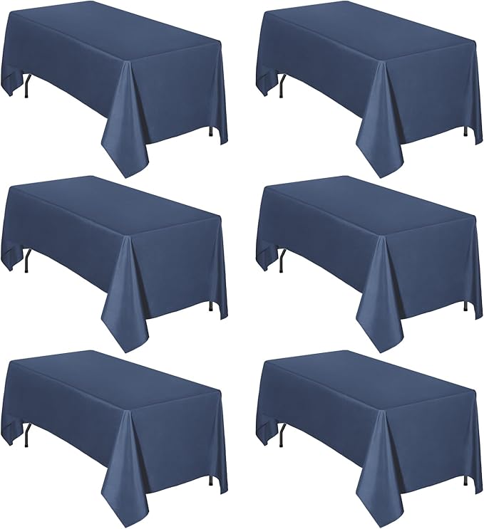 Easy-Going 6 Pack Navy Tablecloths 60x126 Inch for 6 Ft Rectangle Table, Washable Polyester Waterproof Stain Resistant Table Cloth, Decorative Table Cover for Kitchen, Dining Tables, Events