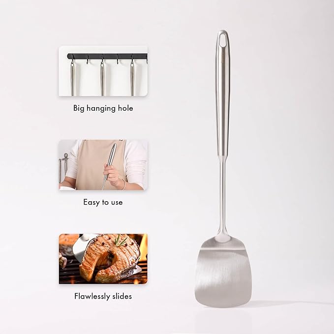 18/10 Stainless Steel Spatulas Set - All Metal Spatulas for Kitchen Use or Outdoor Grilling, 14.7??Long, Non Toxic, Heavy Duty, Commercial, Chef Grade - 1 Slotted Spatula + 1 Solid Turner for Cooking