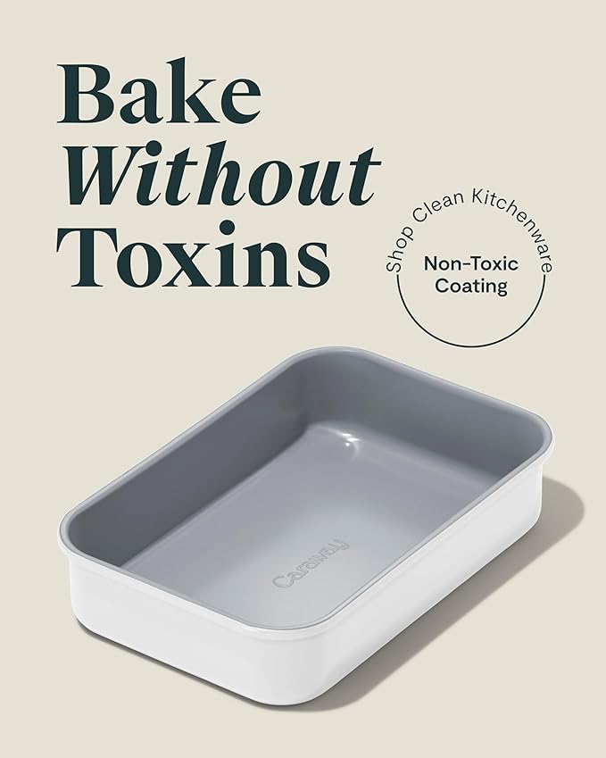 Caraway Nonstick 9??x 6.5??Small Rectangle Baking Pan Duo ??Non-Toxic, PTFE & PFOA Free ??Aluminized Steel Core ??Deep Ceramic Baking Pan for Casseroles, Lasagna & More - White