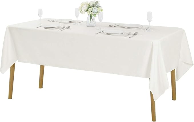 Cupuamon Rectangle Tablecloth 60x84 inch Washable Polyester Fabric Table Cloth for Wedding Party Dining Banquet Decoration（60x84, Ivory）