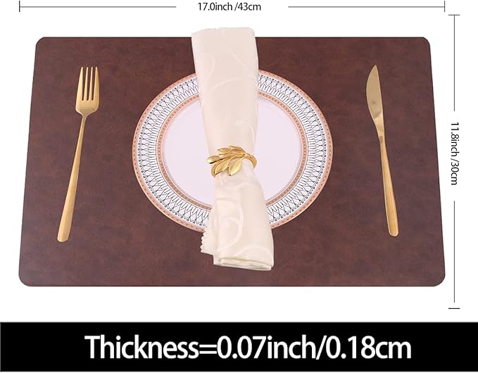 Reusable Faux Leather Eco-Friendly Placemats Set of 4,Wipeable Soft Place Mats,Waterproof&Oilproof Table Mats,Washable,Heat-Resistant,Non-Slip for Kitchen(Brown,4)