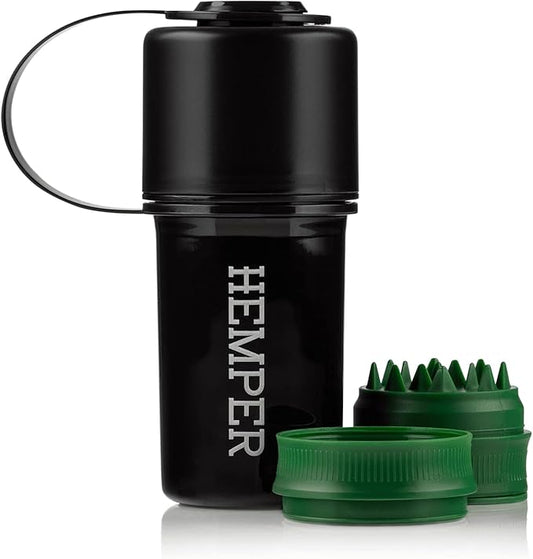Hemper Keeper 3?멼n?? Herb Grinder with Dual Storage Container - Smell?멠roof, Airtight & Water?멢esistant - Built?멗n Removable Grinder, Dual Compartments for Flower & Ground - (Black)