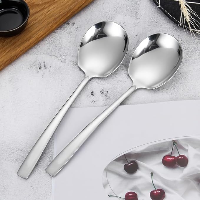 Serving Spoons Set Stainless Steel 9.14 Inch Serving Utensils for Buffet Catering Dishwasher Safe (12-pieces, Silver)