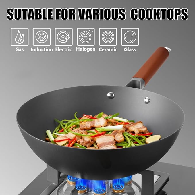 Titanium Pan with Lid, 2026 New Upgrade Uncoated Non Stick Titanium Iron Wok Pans for Cooking, Ultra-Durable, Scratch-Resistant, Even Heating Frying pans, Compatible With All Cooktops,12.6IN