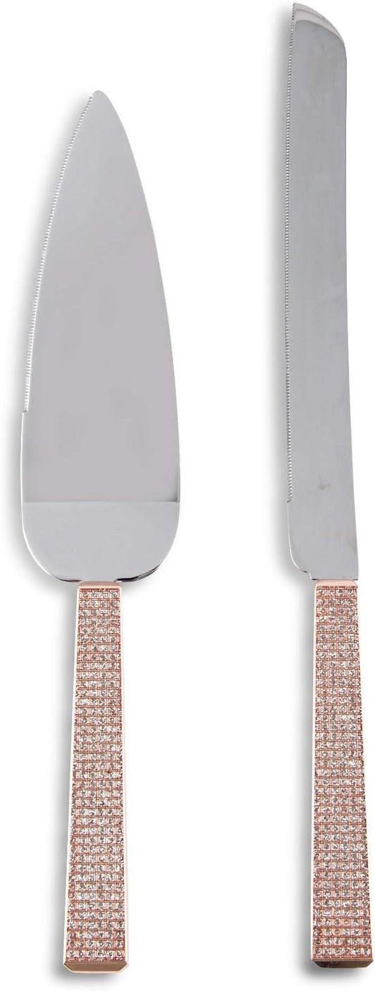Weddingstar Cake Knife and Serving Set - Rose Gold Diamond Glitter