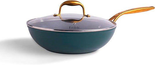 fr철k All-In-One Non-Stick Fry Pan Meets Wok with Lid, 11-Inch, Green & Gold