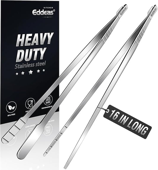 16 Inch long Kitchen Tweezers - 2 Pack large Tweezer Tongs for Cooking, Heavy Duty Stainless Steel Heat Resistant 600째F Food tweezers, Dishwasher safe