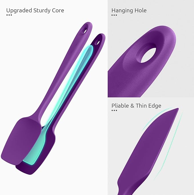 U-Taste 600쨘F Heat Resistant Silicone Spatulas: Flexible Food-Grade Silicon Baking Scraper, Kitchen Cooking Mixing Utensils with Upgraded Sturdy Handle Tip for Nonstick Cookware (4-Pc., Purple)
