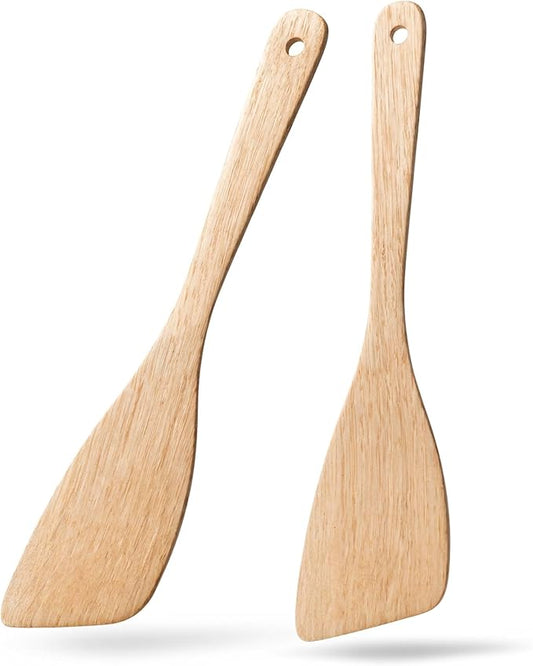 2PCS Wooden Spatulas for Cooking, 12.8inch Coated Schima Wood Turners for Frying, Non-Scratch Wood Bevel Spurtle for Pan & Wok,Wooden Cooking Utensils for Non Stick Cookware,Long Handle Scraper