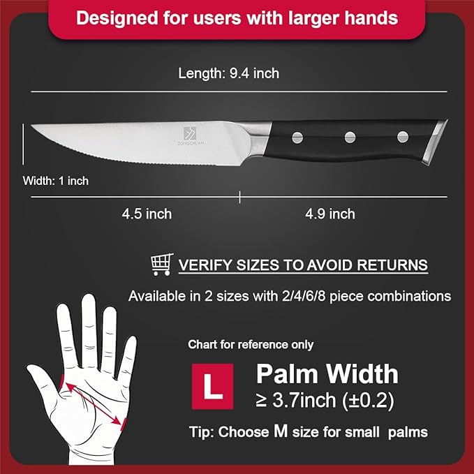 Steak Knives,4.5 Inch Steak Knives Set of 6, Micro-Cutting Point Serrated Edge, Very Sharp Steak Knife, Dishwasher Safe, 50CR15MOV Stainless Steel, Handle Ergonomic And Full Tang Design With Gift Box