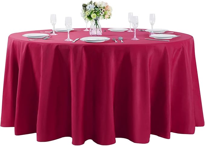 Cupuamon 108 inch Round Tablecloth Washable Polyester Table Cloth Decorative Table Cover for Wedding Party Dining Banquet（108 inch,Burgundy）