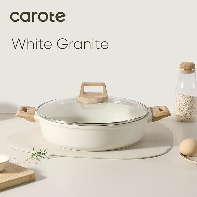 CAROTE 3 Qt Nonstick Stock Pot with Lid Soup Pot with Lid, Casserole Super Easy to Clean Non Stick Cooking Pot Cookware PFOA Free, White Granite