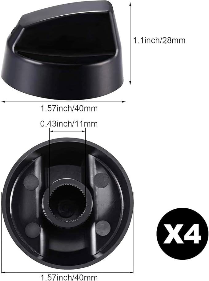 Jetec 4 Pack Control Knobs Replacement with 12 Adapters for Oven/Stove/Range, Please Check Carefully Whether The Dimensions in Figure Match(Black)