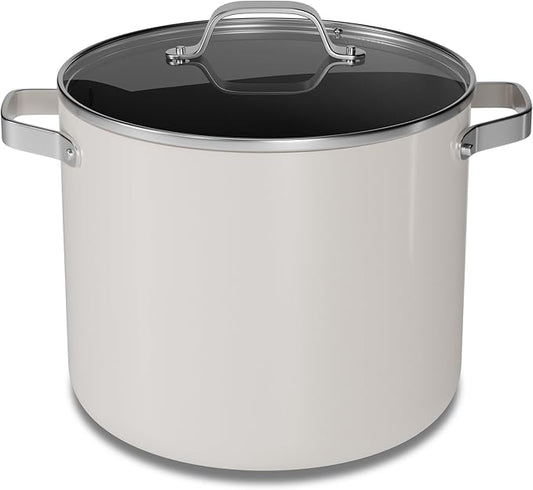 Bakken 16 Quart Ceramic Coated Stock Pot with Lid, Easy Clean Nonstick Pot, Tempered Glass Lid, Riveted Stainless Steel Handles, Oven Safe Up To 500째F, PTFE & PFAS Free, All Stove Compatible, Cream