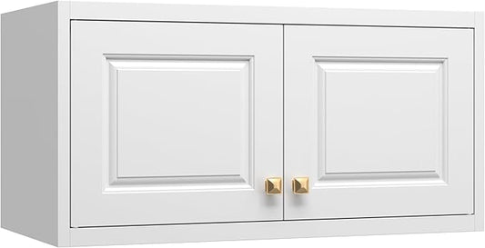 32" Metal Wall Cabinet 2 Doors,Pantry Cabinet Hanging Cabinets with Handle,Bathroom Storage Cabinet,16" D x 32" W x 15" H