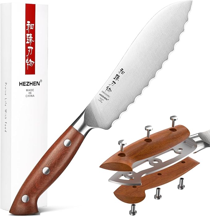 HEZHEN 6.1 inch Tomato Slicing Knife ??Germany 1.4116 Stainless Steel Serrated Blade,with Full Tang Handle