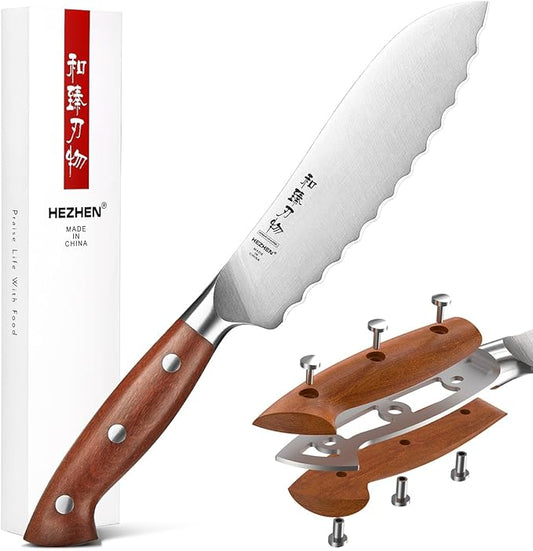 HEZHEN 6.1 inch Tomato Slicing Knife ??Germany 1.4116 Stainless Steel Serrated Blade,with Full Tang Handle