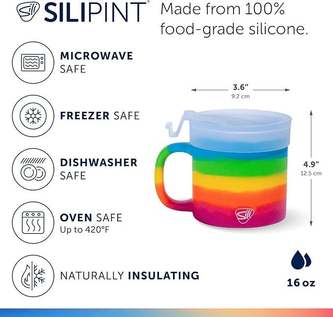 Silipint 16oz Silicone Coffee Mug Tumbler with Flip Lid ??Unbreakable Dishwasher Safe Microwave Oven & Freezer Compatible ??Non-Toxic Reusable Cup for Coffee Tea or Cold Drinks, Prism - Pack of 2