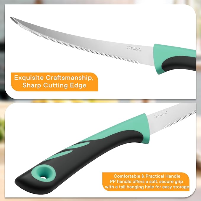 3 Pack Tomato Knife Set, Serrated Stainless Steel Paring Knives ??Ultra-Sharp Tomato Slicers with Non-Slip Handles for Fruits, Veggies & Bread