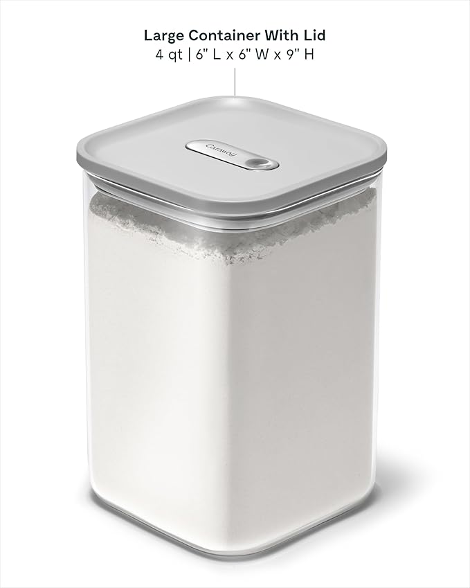 Caraway 4qt Glass Airtight Food Storage Container with Lid ??Non-Toxic, BPA-Free Kitchen Storage Container ??Stackable, Space-Saving Airtight Container for Dry Goods and More - Gray