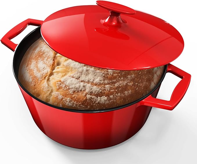 Nuwave 6QT LUX Healthy Enameled Cast Iron Dutch Oven Pot with Lid, Heavy Duty 7-Layer Enamel, Enhanced Rust Protection, Dual Handles, Oven Safe to 500째F for Sourdough Bread Baking, Braise, Stew, Roast