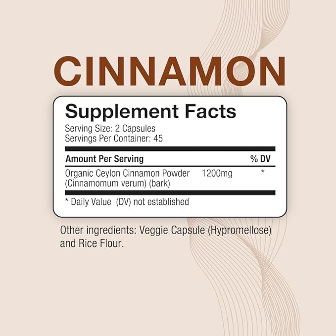 Puregen Labs Organic Cinnamon (Ceylon Cinnamon) 1,200mg Serving Total 180 Veggie Caps - No Harmful Additives | Non-GMO | Gluten-Free ??Made in USA