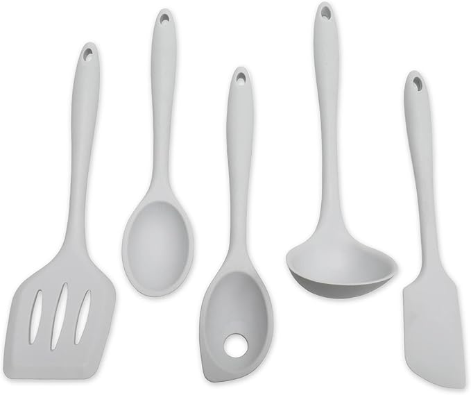 Chef Craft - Premium Silicone Kitchen Tools and Utensils Set, Non-Scratch, Withstands Temperatures up to 450째F, BPA-Free, 5 Piece Cooking Utensils Set, Gray