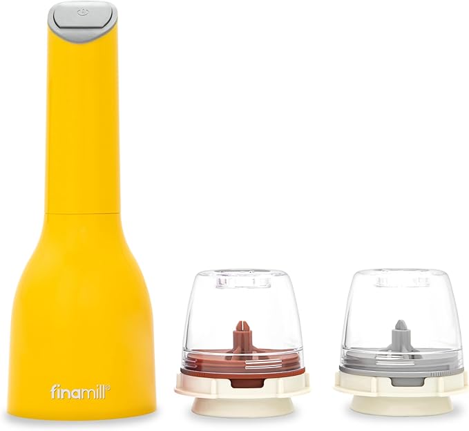 FinaMill Classic Battery Spice Mill ??Battery Operated Salt and Pepper Grinder Set, Includes 2 Interchangeable Spice Pods, Adjustable Coarseness, Ceramic Grinder, LED Light, Kitchen Gifts for Women