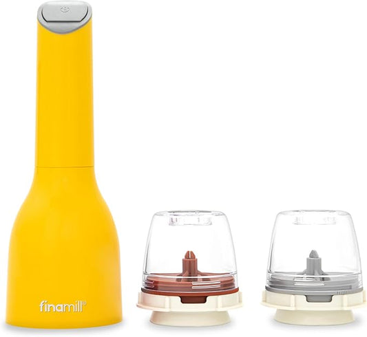FinaMill Classic Battery Spice Mill ??Battery Operated Salt and Pepper Grinder Set, Includes 2 Interchangeable Spice Pods, Adjustable Coarseness, Ceramic Grinder, LED Light, Kitchen Gifts for Women