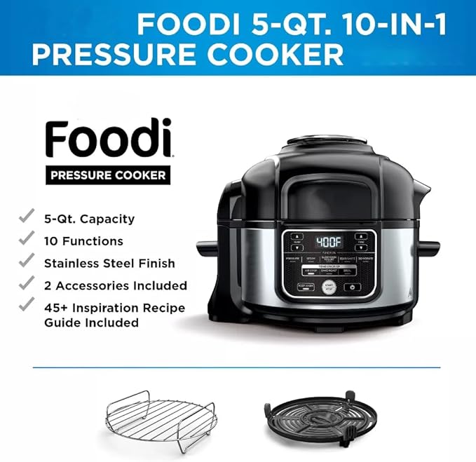 Ninja Fooodi 10?‘in?? Pressure Cooker and Air Fryer, 5 ?‘Qt Programmable Multi Cooker with Crisping Lid and Digital Control Panel