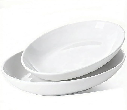 12"/14" Oval Serving Platters Set, Large Ceramic Oval Serving Dishes for Entertaining, Turkey, Fish, Salad, Appetizers, Deep Elipse Plate, Set of 2