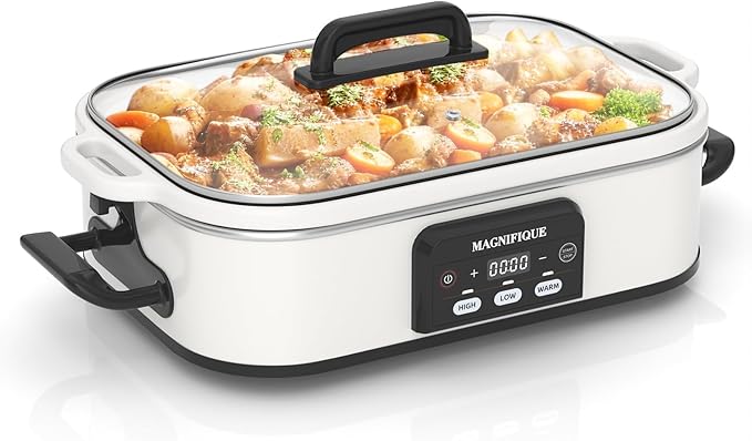 4 Quart Casserole Digital Slow Cooker, Premium Ceramic Bakeware for Oven, Dishwasher Safe Baking Dish, White White