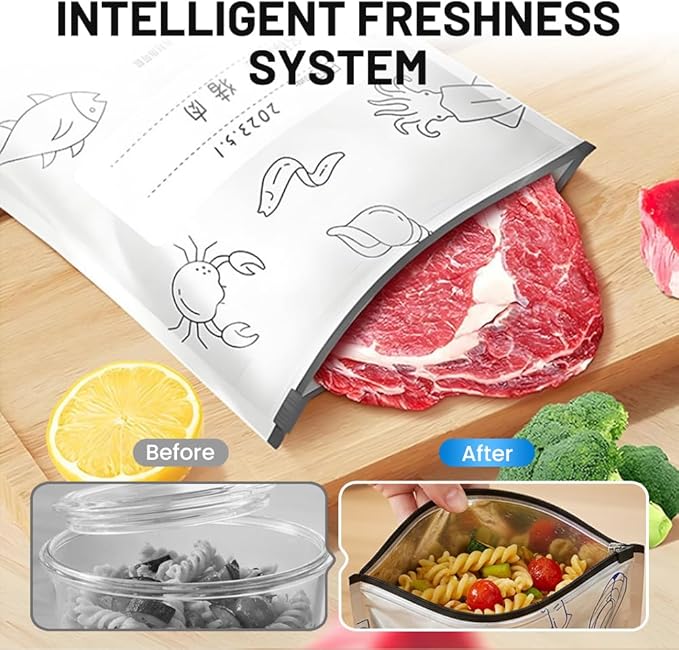 Reusable Aluminum Foil Sealable Storage Bags, 2026 New Resealable Vacuum Zipper Pouches for Food, Stand Up Foil Sealable Bags with Label and Zip Lock for Vegetable Fruit Meat (10Pcs, Small)