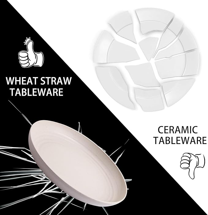 LIYH 20 Pcs Wheat Straw Plates - 9 Inch Unbreakable Dinner Plates - Dishwasher Safe Plastic Plate Reusable - Lightweight Plate for Kitchen Camping (Beige)